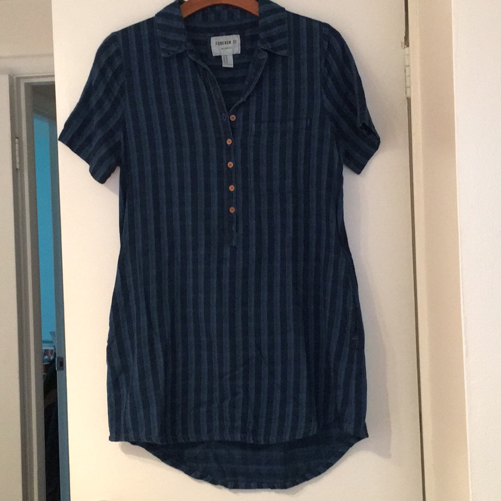 Striped denim shirt dress